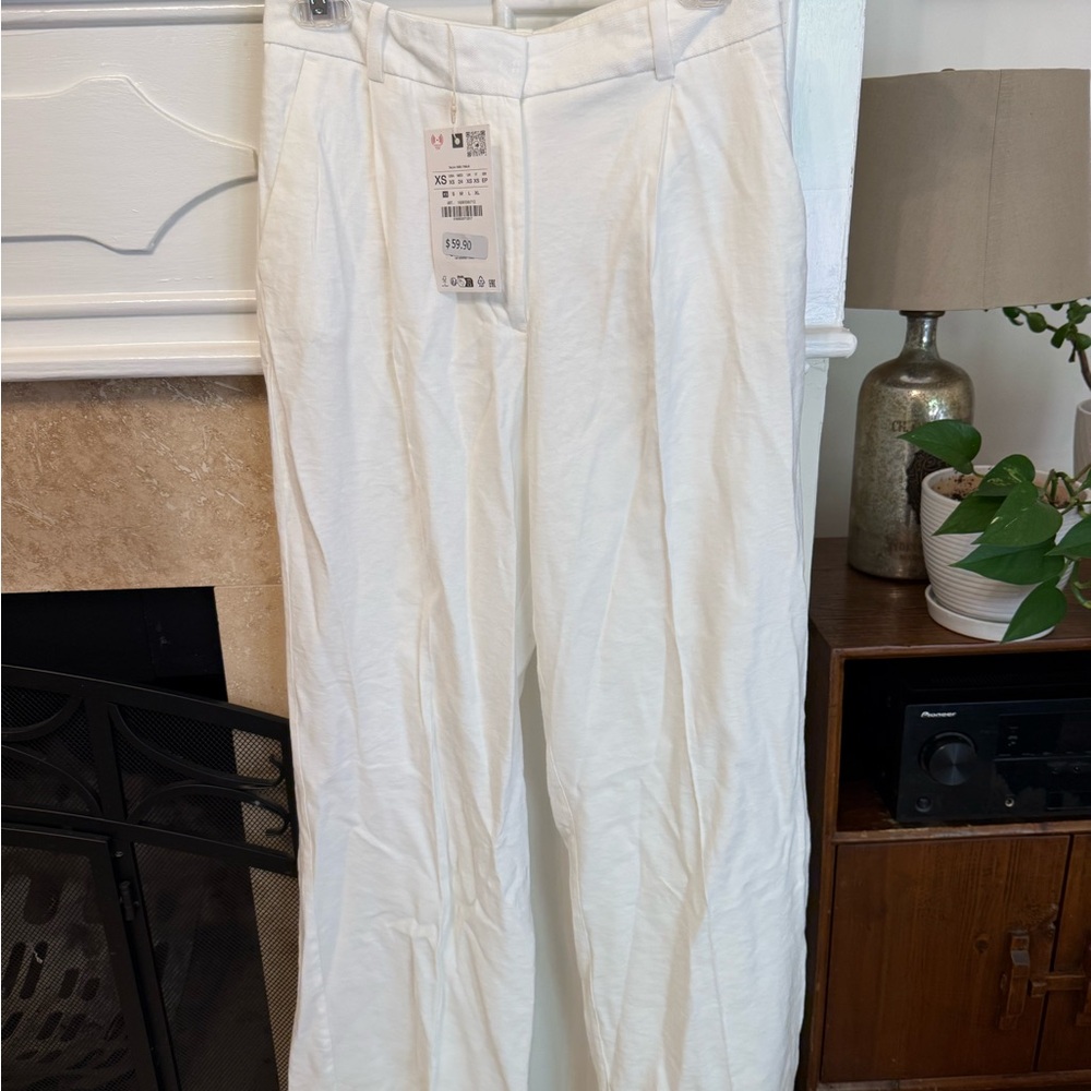 Zara pleated White linen Pants
